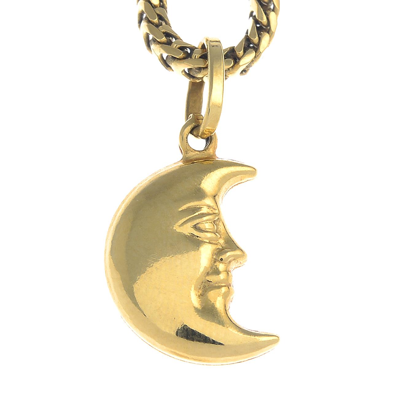 (64812) A crescent pendant, suspended from a chain.