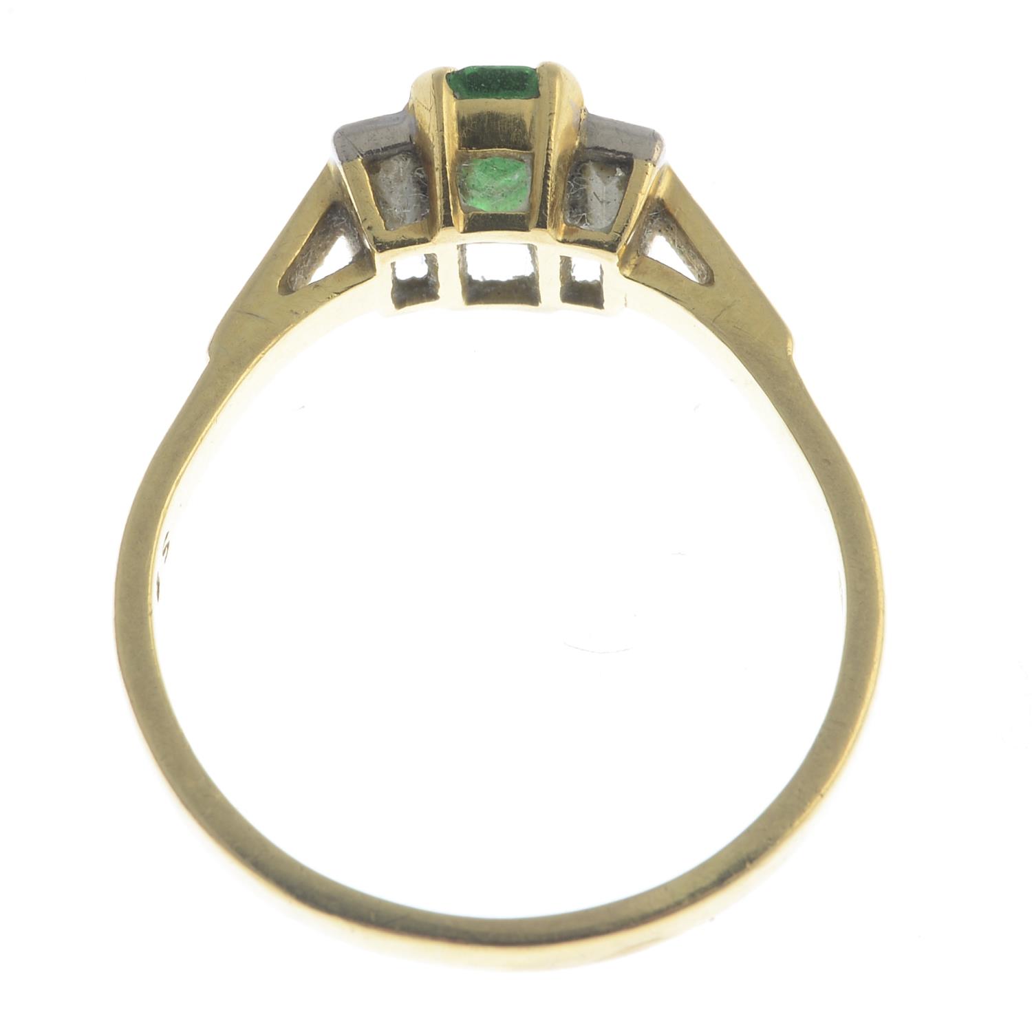 An 18ct gold emerald and diamond three-stone ring. - Image 2 of 3
