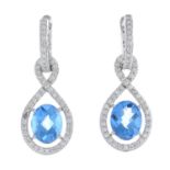 A pair of topaz and diamond earrings,