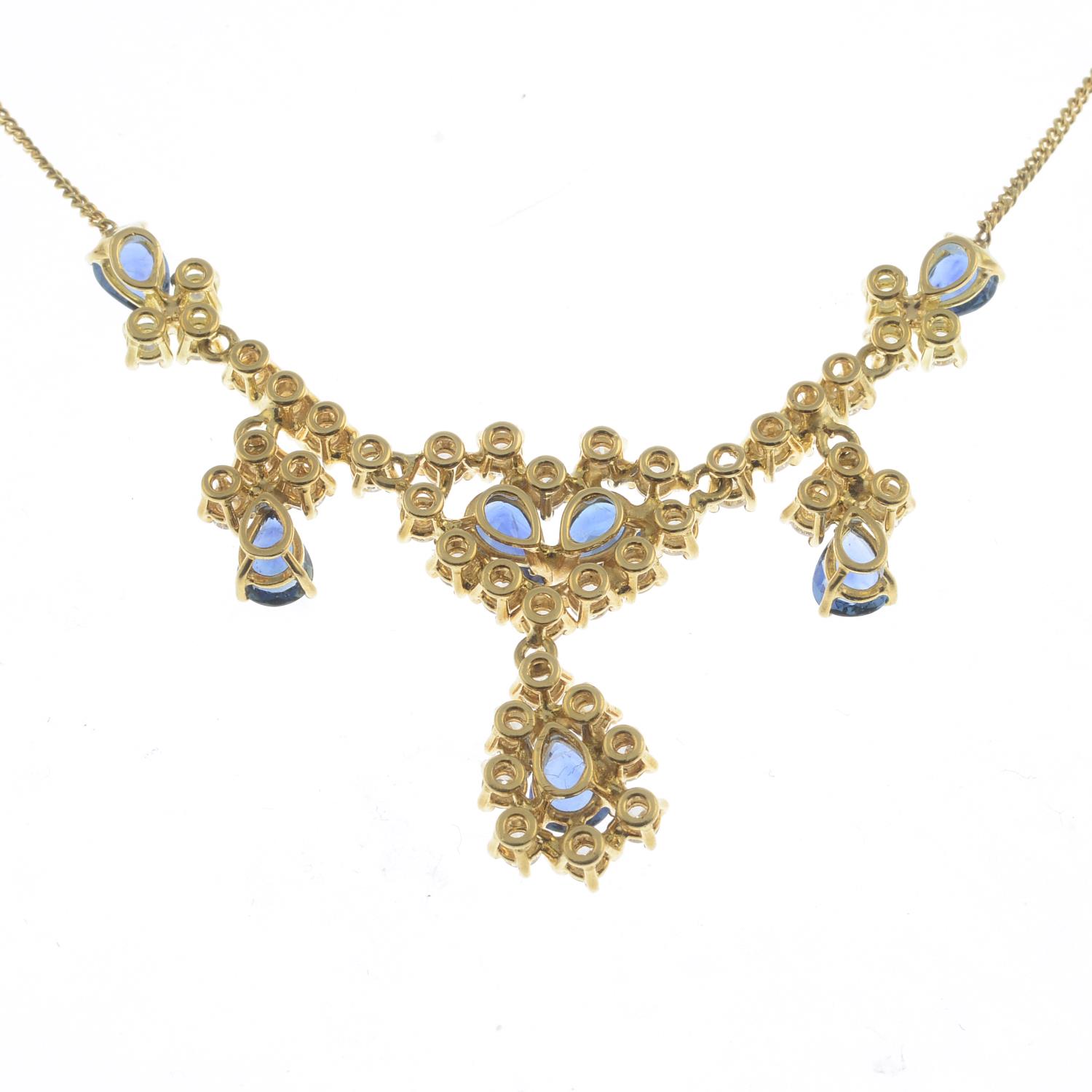 An 18ct gold sapphire and diamond necklace.Estimated total diamond weight 1.60cts.Hallmarks for - Image 3 of 3