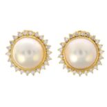 A pair of 18ct gold mabe pearl and diamond earrings.