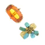A turquoise dress ring and a 9ct gold citrine single-stone ring.