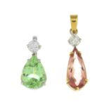 Two pendants, variously set with diamonds,