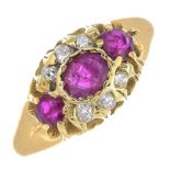 An early 20th century 18ct gold ruby and diamond dress ring.