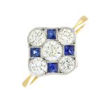 A diamond and sapphire dress ring.Estimated total diamond weight 0.85ct,