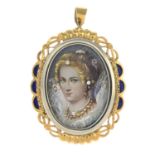 An 18ct gold portrait pendant.May be worn as a brooch.Import marks for London, 1983.Length 4.1cms.