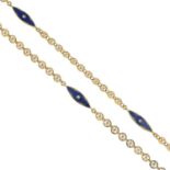 An 18ct gold blue enamel and diamond necklace.One diamond deficient.French assay marks.Length