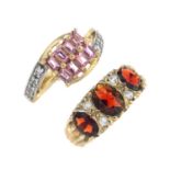 Three 9ct gold gem-set rings,