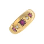 An Edwardian 18ct gold ruby and diamond five-stone ring.Hallmarks for Chester, 1903.