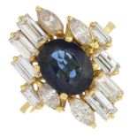 A sapphire and diamond dress ring.Sapphire calculated weight 1.65cts,
