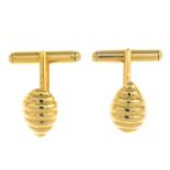 A pair of 18ct gold bee hive cufflinks,