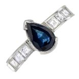 A sapphire and diamond ring.Sapphire calculated weight 0.90ct,