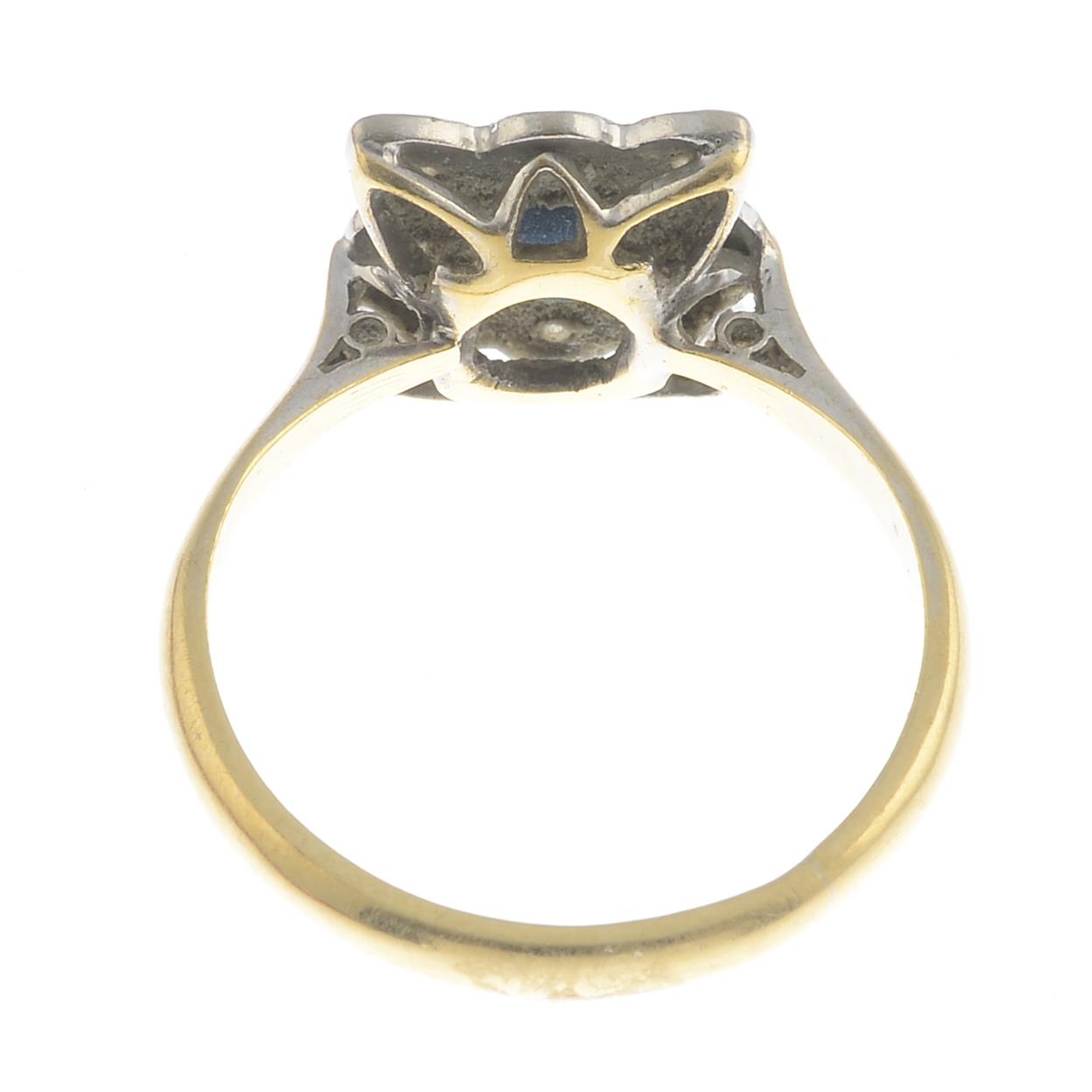 A mid 20th century 18ct gold and platinum, sapphire and diamond dress ring. - Image 2 of 3