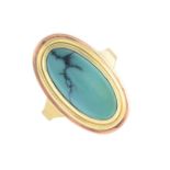 A turquoise single-stone ring.Turquoise calculated weight 4.40cts,