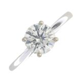 An 18ct gold diamond single-stone ring.Estimated diamond weight 1ct,