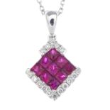 A ruby and diamond pendant,