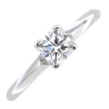 A square-shape diamond single-stone ring.Estimated diamond weight 0.40ct, I-J colour, SI clarity.
