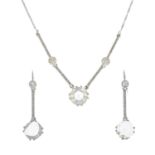 A set of rose-cut diamond jewellery, to include a necklace and a pair of earrings.