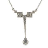 An early 20th century platinum diamond necklace, with integral trace-link chain.Length 46.5cms.