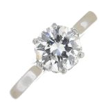 A brilliant-cut diamond single-stone ring.Estimated diamond weight 0.90ct,