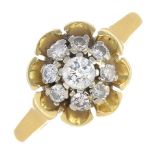 A 1970s 18ct gold brilliant-cut diamond floral cluster ring.