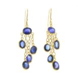 A pair of sapphire earrings.Length 3cms.
