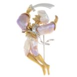 A cultured pearl and diamond novelty brooch.