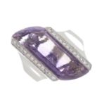 An amethyst and diamond dress ring.Estimated amethyst weight 16cts,