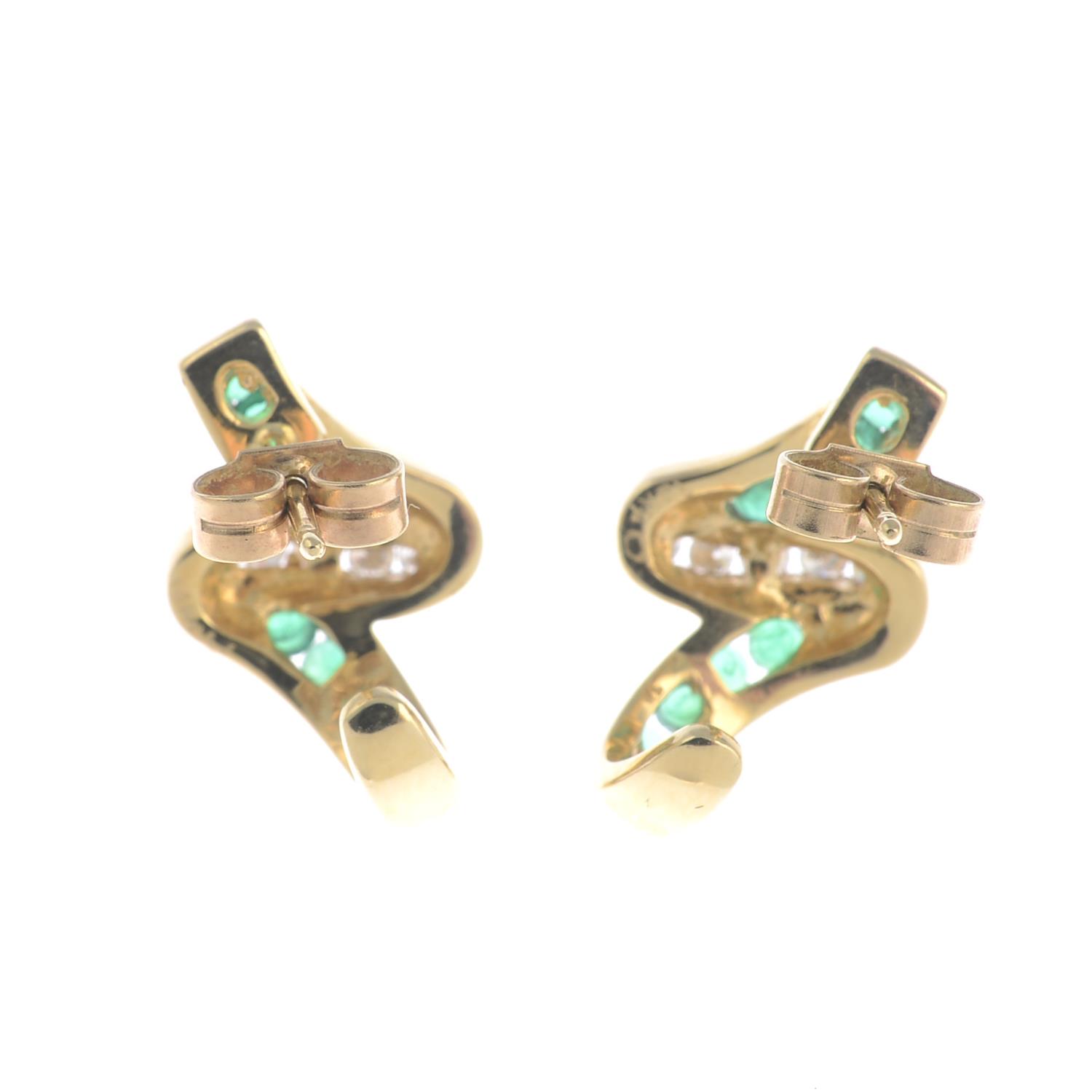 A pair of emerald and diamond earrings.Length 1.8cms. - Image 2 of 3