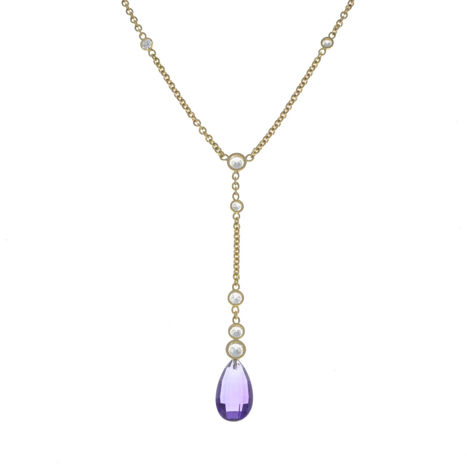 A diamond necklace, suspending an amethyst briolette. - Image 3 of 3