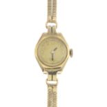 A lady's mid 20th century 9ct gold watch, with snake-link bracelet.Length 17cms.