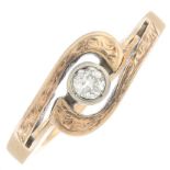 An early 20th century 14ct gold diamond single-stone ring.Estimated diamond weight 0.10ct.Russian