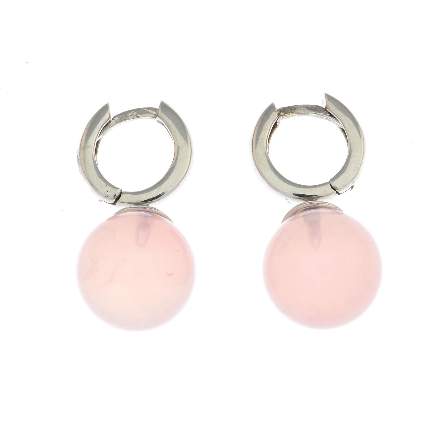 A pair of rose quartz earrings.Estimated diameter of rose quartz 12.2mms. - Image 2 of 2