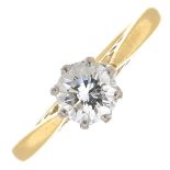 An 18ct gold diamond single-stone ring.Estimated diamond weight 0.60ct,