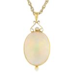 An opal and seed pearl pendant,