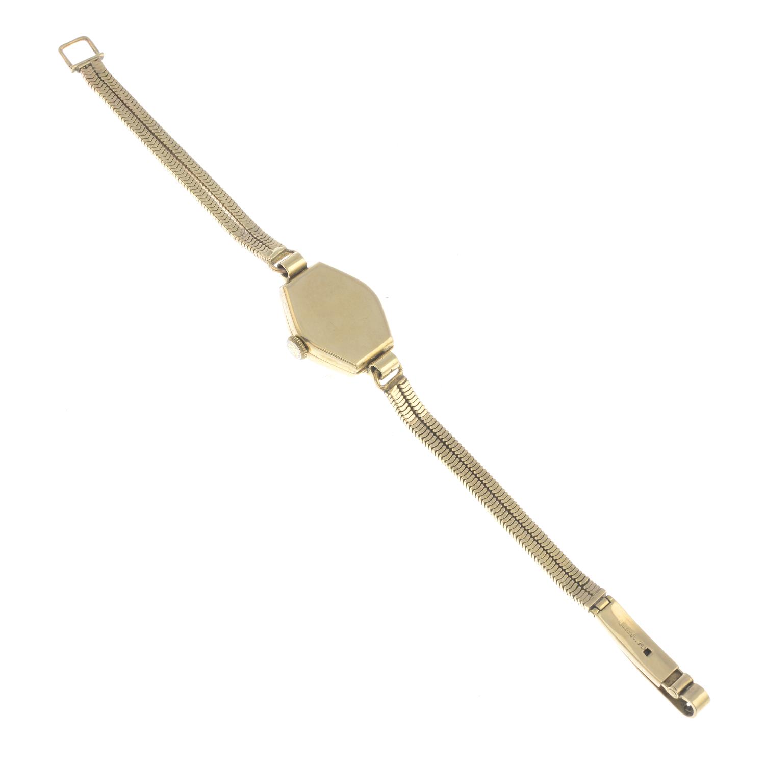 A lady's mid 20th century 9ct gold watch, with snake-link bracelet.Length 17cms. - Image 3 of 3