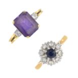 Two diamond and gem-set rings.Amethyst calculated weight 2.95cts,