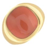 A coral single-stone ring.Ring size K.