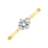 An 18ct gold brilliant-cut diamond single-stone ring.Estimated diamond weight 0.40ct,