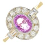 A pink sapphire and diamond cluster ring.Sapphire weight 0.85ct.