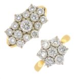 (64849) Two 18ct gold diamond cluster rings.Estimated total diamond weight 2.40cts.Hallmarks for