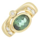 A tourmaline and diamond dress ring.Tourmaline calculated weight 2.09cts,