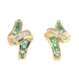 A pair of emerald and diamond earrings.Length 1.8cms.