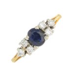 A sapphire and diamond ring.Sapphire calculated weight 0.56ct,