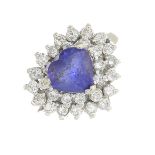 A 14ct gold tanzanite and diamond heart-shape cluster ring.