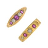 Two Edwardian gold ruby,