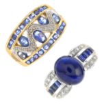 Two sapphire and diamond dress rings.Estimated total diamond weight 0.15ct.One with hallmarks for