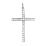 An 18ct gold diamond cross pendant.Estimated total diamond weight 1.30cts.French assay marks.Length