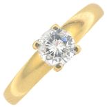 An 18ct gold brilliant-cut diamond single-stone ring.Diamond weight 0.50ct,