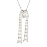 An early 20th century platinum diamond pendant, suspended from a later trace-link chain.